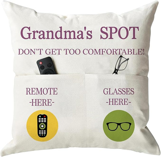 ONFAON Grandma Gifts, Grandma's Spot Throw Pillow Covers 18x18 Inch,Birthday Christmas Thanksgiving Day Gifts for Grandma Mom,2-Pocket