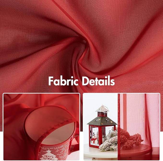 MIULEE 2 Panels Red Solid Color Sheer Christmas Window Curtains Elegant Window Voile Panels/Drapes/Treatment for Bedroom Living Room (54X96 Inches)
