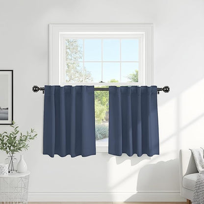Pony Dance Short Length Curtains for Kitchen, Solid Half Window Curtain Tiers for Bathroom Energy Saving Privacy Shade for RV Camper, 34x36 Inch, Blue Haze, 2 Panels