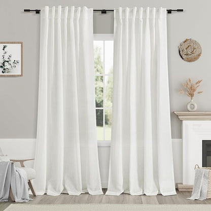 Nanspring Ivory Linen Blend Light Filtering Curtains 86 Inch Length 2 Panel Set Pocket Back Tab Privacy Semi Sheer Decorative Decor Curtain Drapes for Bedroom Living Room 52x86 Inches Long