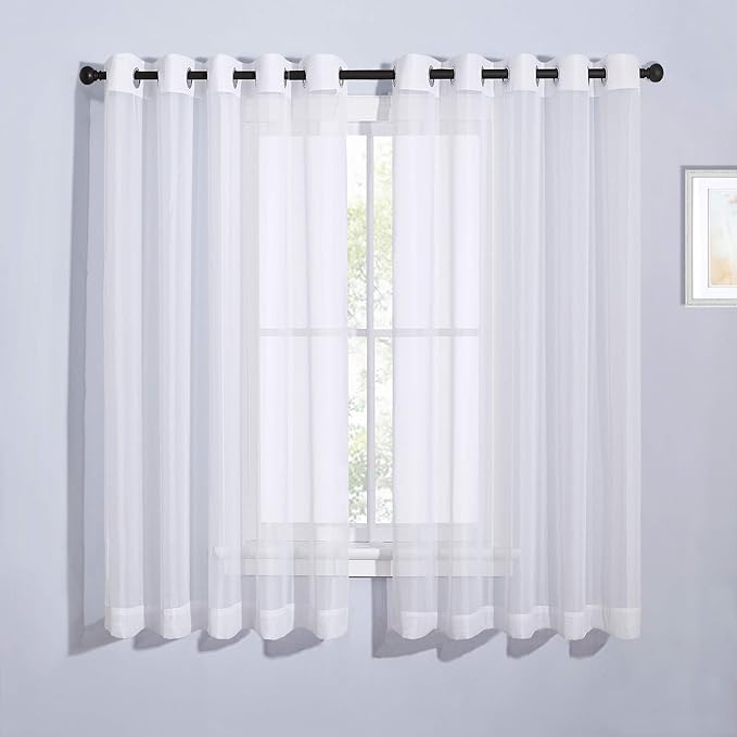 NICETOWN Sheer Curtains for Patio Door - Ring Top Voile Textured Soft Lightweight Curtains and Drapes Elegant for Bedroom/Kitchen/Living Room Home Decor, W70 x L63, White, 2 Panels