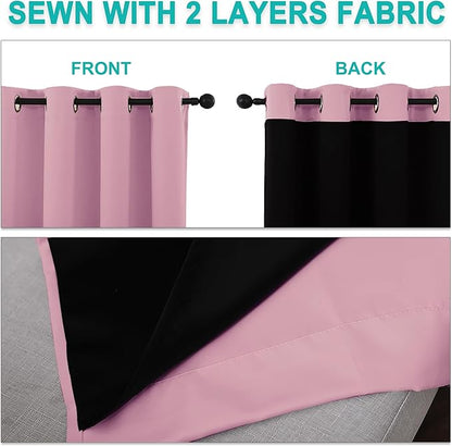 NICETOWN Crystal Pink Full Shade Curtain Panels, Pair of Energy Smart & Noise Blocking Out Blackout Drapes for Dining Room Window, Thermal Insulated Guest Room Lined Window Dressing(62 x 72 inch)
