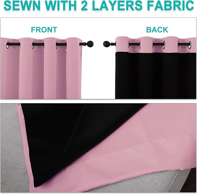 NICETOWN Crystal Pink Full Shade Curtain Panels, Pair of Thermal Insulated & Energy Efficiency Blackout Curtains for Living Room Windows, Lined Silky Performance Window Dressing (46" Wide x 90" Long)