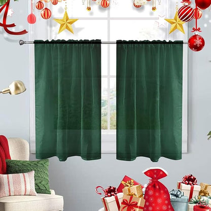 SpaceDresser Basic Rod Pocket Sheer Voile Window Curtain Panels Foliage Green 1 Pair 2 Panels 26 Width 30 Inch Long for Kitchen Bedroom Children Living Room Yard（Foliage Green，26Wx 30L）