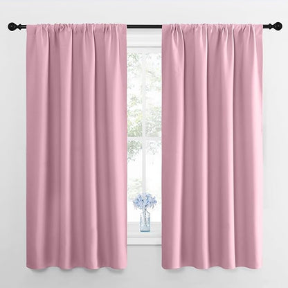 NICETOWN Kitchen Curtains, Short Blackout Drapes, Rouge Pink, 34" Wide by 54" Long, 2 PCs, Thermal Insulated Blackout Curtain Panels for Kids Room, Play Room