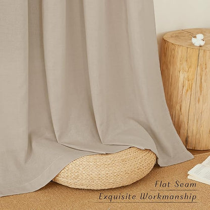 NICETOWN Linen Flax Semi Sheer Curtains 92" Length, Grommet Window Treatments Privacy Added with Light Penetration Vertical Drapes for Loft/Home Office, Taupe, W55 x L92, 2 Panels