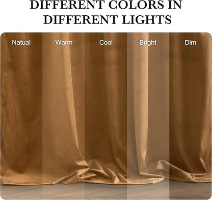 RYB HOME Luxurious Bronze Velvet Curtain Panels for Living Room Bedroom, Heavy Duty Thermal Insulated Floor-Length Velvet Drapes with Hook Belt for Vintage Decor, 52" W x L84 L, 2 Panels Set