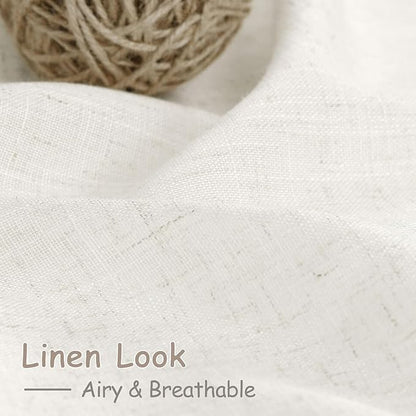 Nanspring Beige White Linen Curtains 96 Inches Long for Living Room Semi Sheer Linen Blend Curtains Back Tab Rod Pocket Light Filtering Farmhouse Coastal Decor Curtain for Bedroom 60x96, 2 Panels