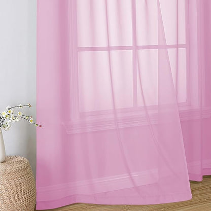 Simplebrand Pink Sheer Curtains 84 Inches Long, Light Filtering Rod Pocket Solid Color Window Sheer Curtain Panels, Elegant Curtains & Drapes for Living Room, Bedroom 2 Panels (42" W x 84" L)