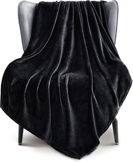Exclusivo Mezcla Fleece Throw XL Blanket for Couch, Sofa, Super Soft and Warm Black Blankets, All Season, Cozy, Plush, Lightweight, 50x70 Inches