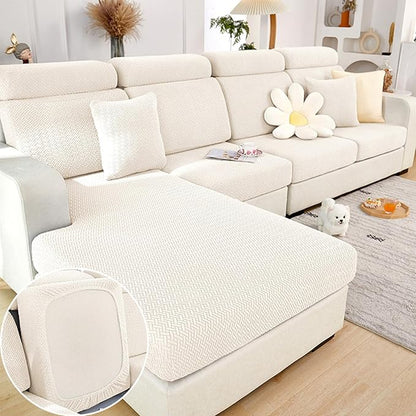 Couch Cushion Covers for Sofa Couch Covers Wear-Resistant Universal Sofa Cover Washable Stretch for Sectional Slipcovers (Texture-Cream White,Large Single Seat Cover)