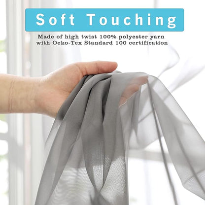 OWENIE Short Grey Sheer Curtains 36 Inches 2 Panels Set - Light Filtering Kitchen Tiers Rod Pocket Voile Cafe Curtains for Kitchen Bathroom Small Half Window, 42 in W x 36 in L, Grey