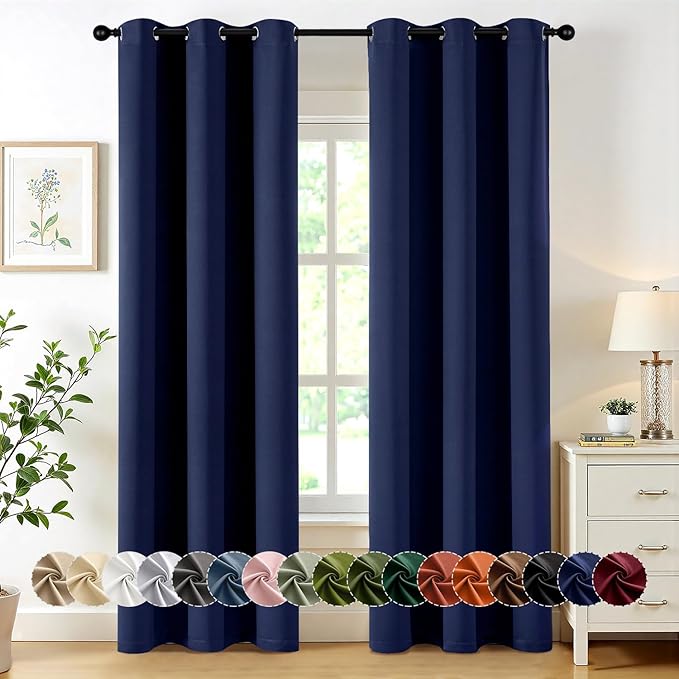 MIULEE Navy Blue Blackout Curtains for Bedroom Living Room 86 Inches Long 2 Panels, Thermal Insulated Room Darkening Drapes Solid Grommet Noise Reducing Light Blocking Window Treatments 40x86 Inch