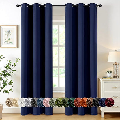 MIULEE Navy Blue Blackout Curtains for Bedroom Living Room 86 Inches Long 2 Panels, Thermal Insulated Room Darkening Drapes Solid Grommet Noise Reducing Light Blocking Window Treatments 40x86 Inch