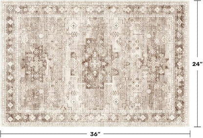 Boho Bathroom Rugs - Washable Non-Slip Soft Low Pile Area Rug for Entryway, Kitchen, and Indoor Spaces - Modern Farmhouse Design, Perfect for Boho Décor (2x3 Beige/Latte)
