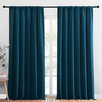 NICETOWN 2 Panels Blackout Curtains, Rod Pocket Thermal Insulated Drapess for Bedroom, Privacy Protection Easy-Care Heavy Duty Curtains for Living Room/Dining Room, W70 x L95 inches, Moroccan Blue