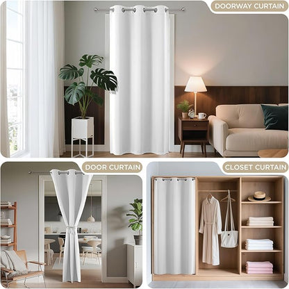 Joydeco Blackout Door Curtain for Doorway Privacy 96 Inches Long, Grommet Closet Curtain for Open Closet, Room Divider for Bedroom Living Room (Pure White 52Wx96L, 1 Panel)