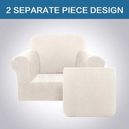 H.VERSAILTEX 2-Pieces Armchair Cover Chair Slipcovers with Arms Furniture Protector Cover Fit Width Up to 47 Inch, Jacquard Spandex Polyester Couch Covers Armchair Slipcover - Ivory, Chair