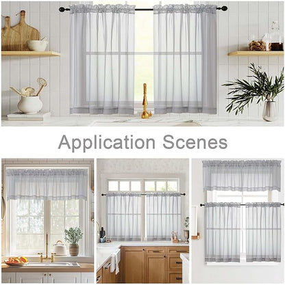 Light Grey Kitchen Curtains 30 Inch Length Tier 2 PCS, Solid Soft Half Curtains for Windows, Light Grey Sheer Rod Pocket Drapes for Bathroom Basement Small Window Curtain, 42" Wx30 L Inches