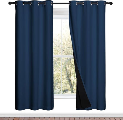 NICETOWN Moroccan Blue Full Shade Curtain Panels, Pair of Energy Smart & Noise Blocking Out Blackout Drapes for Dining Room Window, Thermal Insulated Guest Room Lined Window Dressing(42 x 72 inch)