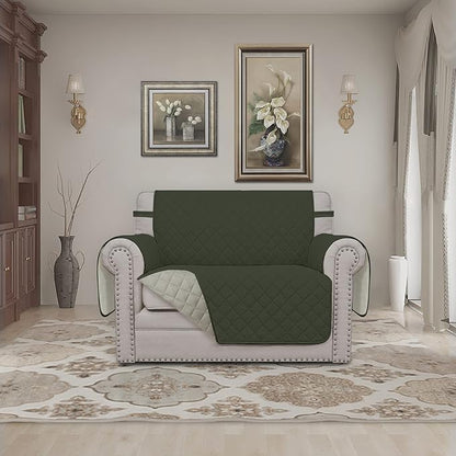 Easy-Going Oversized Chair Sofa Slipcover Reversible Sofa Cover Water Resistant Couch Cover Furniture Protector Cover with Elastic Straps for Pets Dog (Oversized Chair, Army Green/Beige)