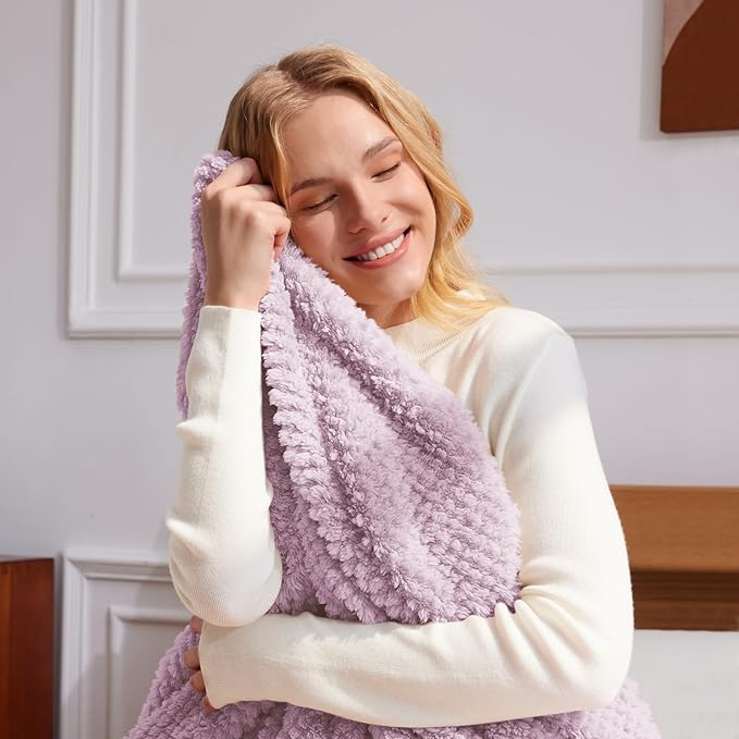 Whale Flotilla Extra Large Fuzzy Fleece Throw Blanket for Couch, 50x70 Inch Fluffy Warm Soft Jacquard Blankets for All Season, Lightweight and Cozy, Lilac
