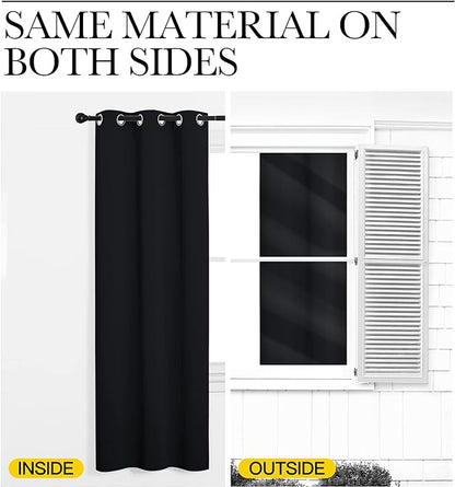 NICETOWN Cafe Blackout Curtains and Drapes for Shack, 2 Panels, 29 inches Wide by 40 inches Long,Black, Solid Thermal Insulated Grommet Blackout Drapery Panels for Window