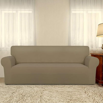 PureFit Super Stretch Sofa Slipcover – Spandex Non Slip Soft Couch Sofa Cover, Washable Furniture Protector with Non Skid Foam and Elastic Bottom for Kids, Pets （Oversized Sofa, Tan）