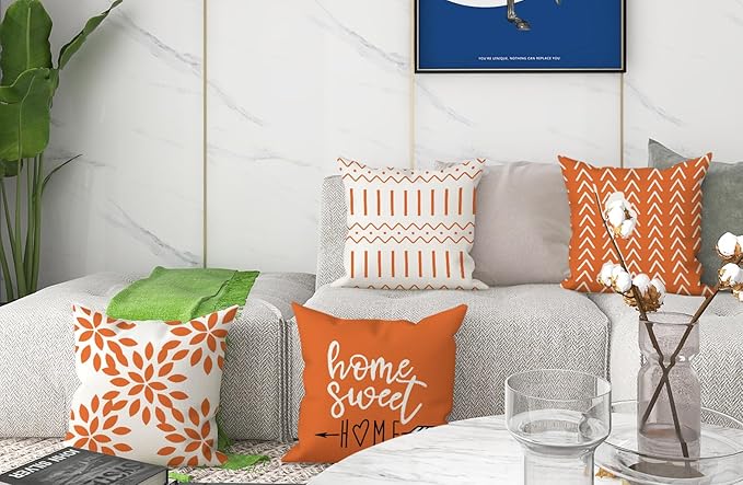 YCOLL Fall Pillow Covers 22x22 Set of 4, Modern Sofa Throw Pillow Cover for Fall Decor, Decorative Outdoor Linen Fabric Pillow Case for Couch Bed Car, Orange