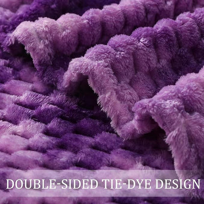 Exclusivo Mezcla Fleece Throw Blanket for Couch, Extra Large Fuzzy Tie-dye Purple Bed Blankets, Soft Cozy Plush Sofa Throws for All Seasons, 50x70 Inches