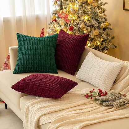 MIULEE Pack of 2 Corduroy Decorative Throw Pillow Covers 20x20 Inch Soft Boho Striped Pillow Covers Modern Farmhouse Home Decor for Sofa Living Room Couch Bed Pure White