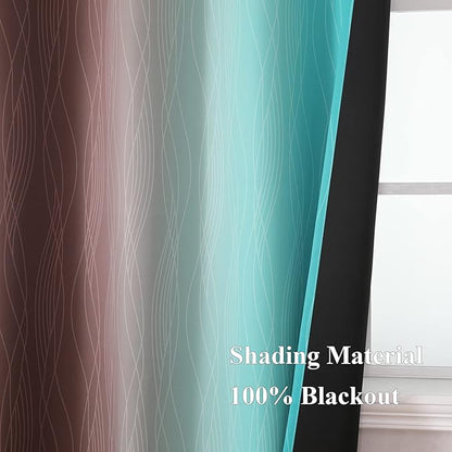 Estelar Textiler Brown and Teal Ombre Blackout Curtains 72 Inches Length for Bedroom, Thermal Insulated Light Blocking Grommet Gradient Blackout Drapes for Living Room, 42Wx72L, 2 Panels