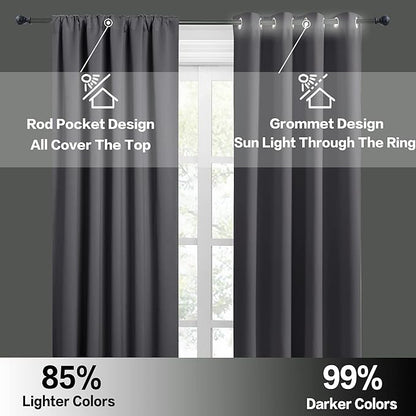 RYB HOME Extra Wide Blackout Curtains for Bedroom Living Room 63 inches Long, Thermal Insulated Privacy Drapes for Nursery Home Theater Dining Room, Width 62 by Length 63, Grey, 2 Panels