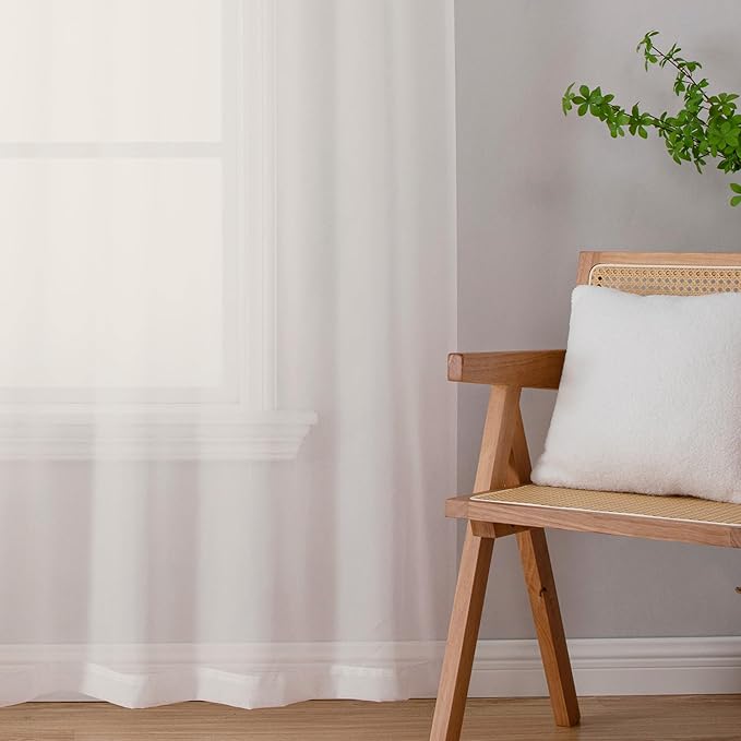 Chyhomenyc Sheer Ivory Curtains 90 inches Long 2 Panels, Light Filtering Soft Airy Solid Elegant Voile Window Treatment Drapes for Bedroom Living Room Wedding Party Decor, 42 Wx90 L Inches