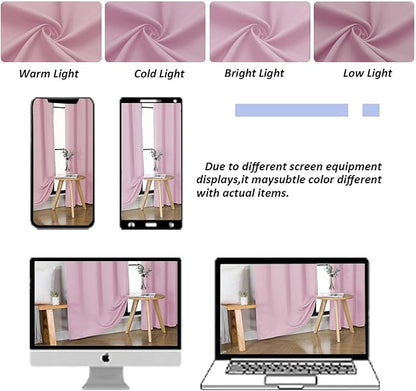 Simplebrand Ava Pink Short Blackout Curtains for Bedroom 45 Inches Long 2 Panels Set, Solid Thermal Insulated, Energy Saving Window Treatment Curtains Blackout Drapes, W40 x L45 Inch, Pink