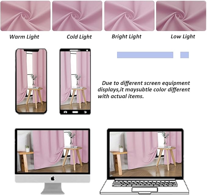 Simplebrand Ava Pink Blackout Curtains for Bedroom 96 Inches Long 2 Panels, Solid Thermal Insulated, Energy Saving Nursery Window Treatment Curtains Blackout Drapes, W50 x L96 Inch, Pink