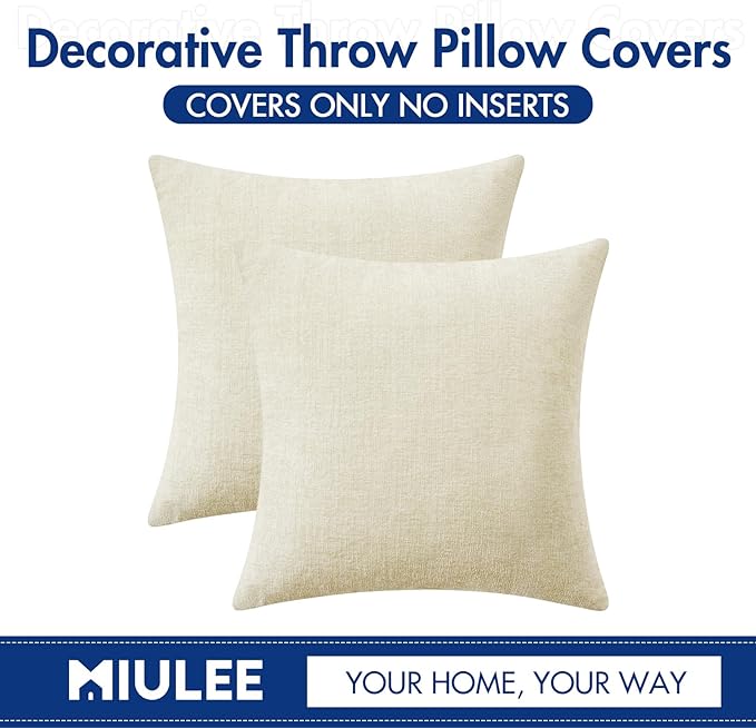 MIULEE Pack of 2 Cream Throw Pillow Covers 18x18 Inch Natural Soft Pillow Covers for Sofa Living Room Spring Home Decor Couch Solid Dyed Cases