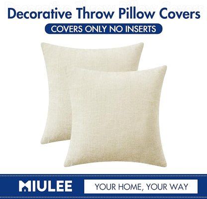 MIULEE Pack of 2 Cream Throw Pillow Covers 16x16 Inch Soft Chenille Pillow Covers for Sofa Living Room Spring Home Decor Couch Solid Dyed Cases