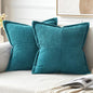 MIULEE Decorative Throw Pillow Covers for Couch Bed Livingroom 18x18 Inch Set of 2 Teal Blue Boho Accent Throw Pllows Broadside Striped Patchwork Soft Corduroy Summer Coastal Pillowcases