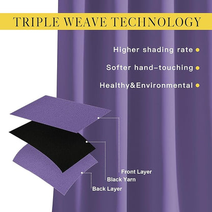 NICETOWN Blackout Curtains 90 inch Length - Triple Weave Energy Saving Sound Reducing Thermal Insulated Solid Grommet Blackout Drapes for Bedroom/Living Room (1 Pair, W46 x L90, Lilac Purple)