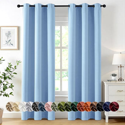 MIULEE Sky Blue Blackout Curtains for Bedroom Living Room 84 Inches Long 2 Panels, Thermal Insulated Room Darkening Drapes Solid Grommet Noise Reduction Light Blocking Window Treatments 40x84 Inch