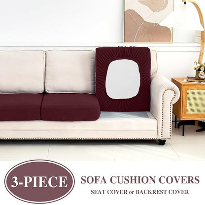 Couch Cushion Covers Seat Cushion Cover Stretch Couch Cover Separate Sectional Sofa Slipcovers Furniture Protector(3 Pieces for Seat or Sofa Backrest, Burgundy)