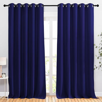 NICETOWN Bedroom Blackout 102 inch Curtains for Sliding Glass Door - Grommet Thermal Insulated Solid Luxury Window Treatments Sound Reducing for Living Room (W66 x L102, Navy Blue, Set of 2)