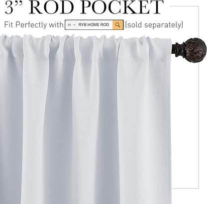 RYB HOME Short Curtains for Bedroom, Room Darkening Insulated Summer Heat Light UV Blocking Energy Saving Drapes for Nursery, Width 34 by Length 45, Greyish White, Set of 2