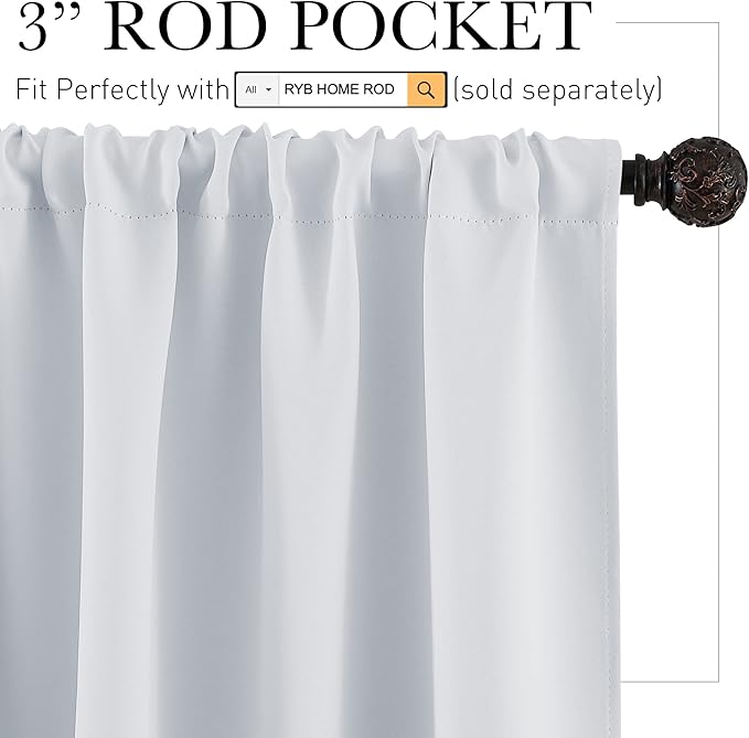 RYB HOME Large Curtains for Bedroom 84 inches Long 2 Panels Set, Privacy Thermal Insultaed Sunlignt Heat Blocking Drapes for Sliding Patio Door, Width 70 by Length 84, Greyish White