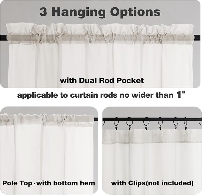 Chyhomenyc Sheer Curtains Tiers 2 Pieces Set, Light Filtering Small Curtains 24 in Length, Short Bathroom Living Room Cafe Basement Voile Window Curtains, Rod Pocket, 42W x 24L Inches, Ivory