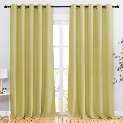 NICETOWN Room Darkening Curtains for Windows - Home Fashion Energy Saving Grommet Top Thermal Insulated Drapes for Bedroom/Patio Door (Paler Yellow, 1 Pair, 66 by 90 Inch)