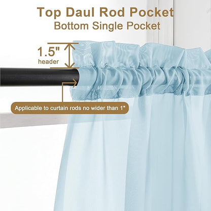 Chyhomenyc Sheer Sky Blue Curtains 90 inches Long 2 Panels, Light Filtering Soft Airy Solid Elegant Voile Window Treatment Drapes for Bedroom Living Room Wedding Party Decor, 42 Wx90 L Inches