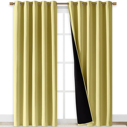 NICETOWN Paler Yellow Full Shade Curtain Panels, Pair of Energy Smart & Noise Blocking Out Blackout Drapes for Dining Room Window, Thermal Insulated Guest Room Lined Window Dressing, 70 x 84 inch