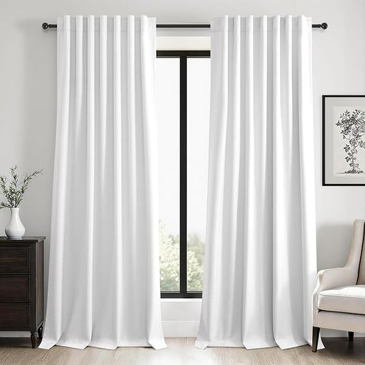 102 inch blackout curtains for Sliding door 2 Panels 100% Blackout Linen texture Beige White Window Drapes with Back Tab Rod Pocket Light Blocking Thermal Insulated Curtains for Bedroom Living Room